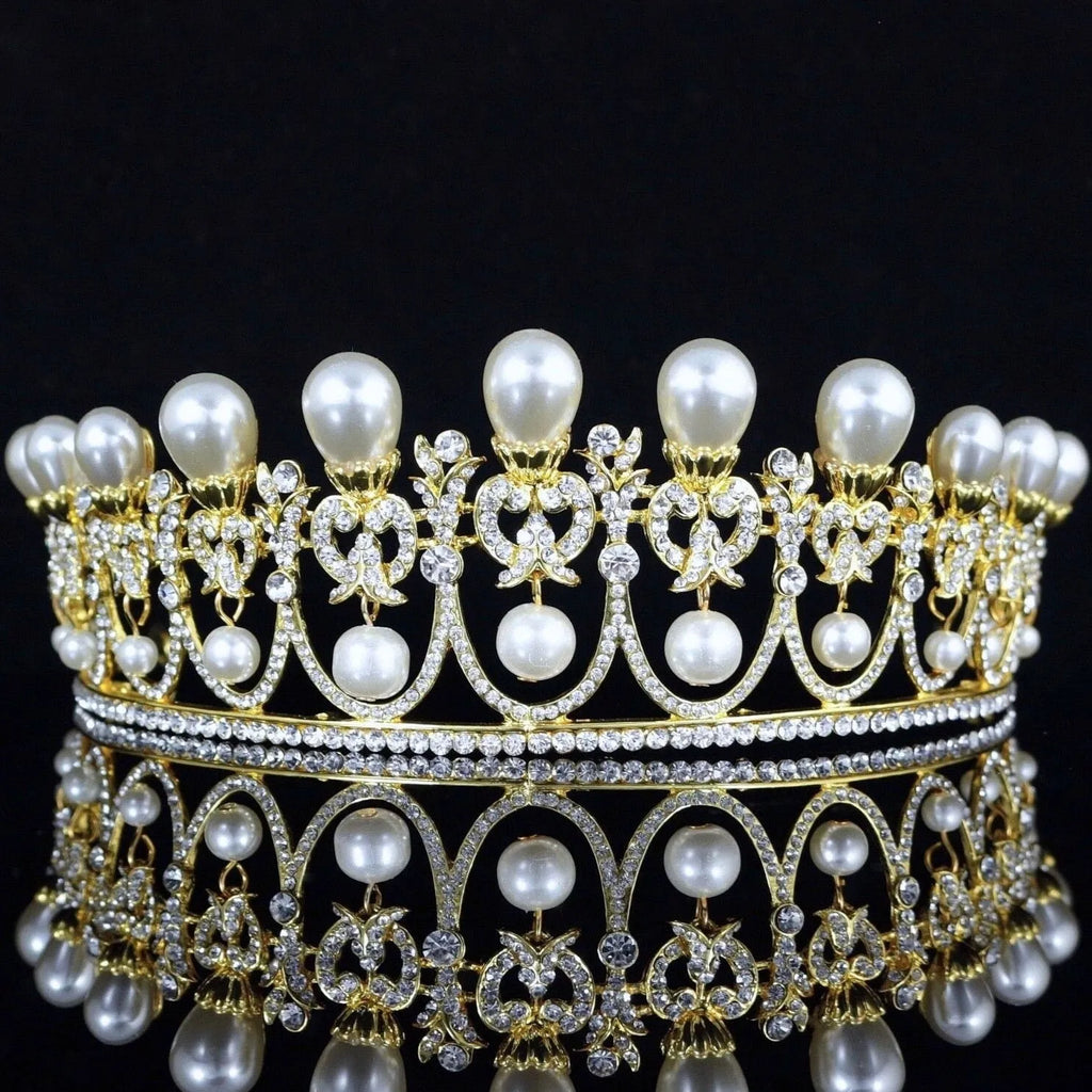 Wedding Hair Accessories -  Pearl and Crystal Bridal Tiara - Available in Yellow Gold and Silver