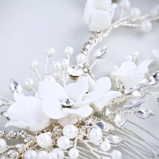 Wedding Hair Accessories - Silver Pearl and Crystal Bridal Hair Comb