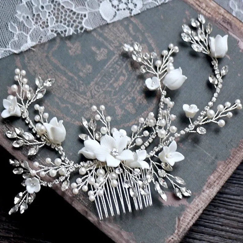Wedding Hair Accessories - Silver Pearl and Crystal Bridal Hair Comb