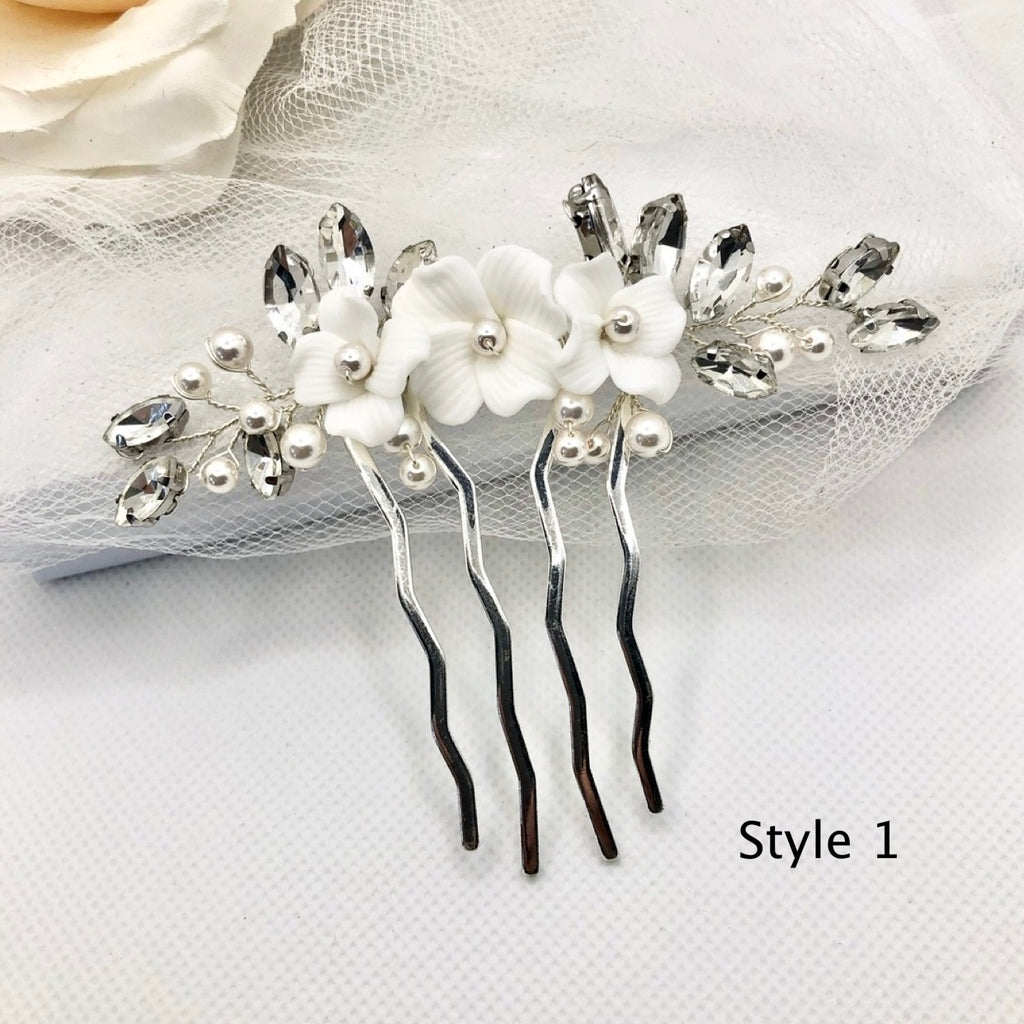 Wedding Hair Accessories - Ceramic Flowers Bridal Hair Comb