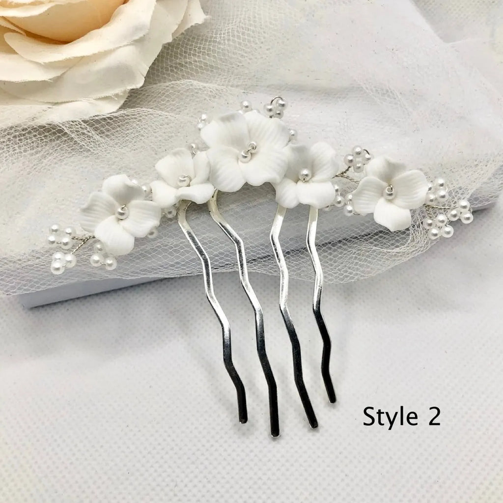 Wedding Hair Accessories - Ceramic Flowers Bridal Hair Comb