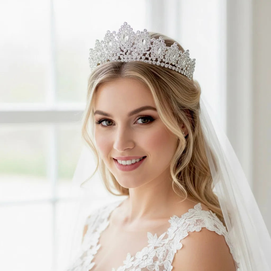 Luxury Bridal Tiara with Cubic Zirconia | Platinum Plated  display picture 1