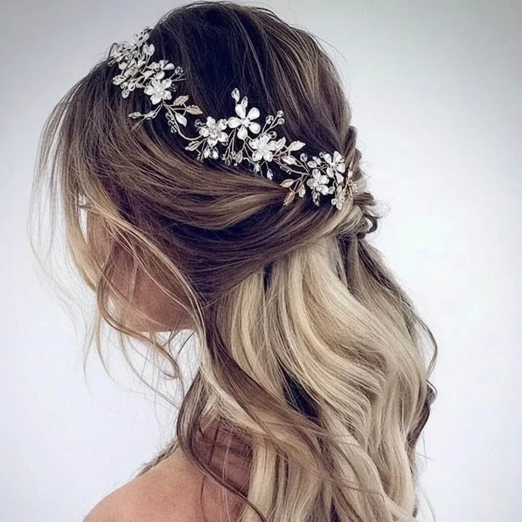Gianna Silver Pearl & Crystal Bridal Hair Vine – Wedding  display picture 1