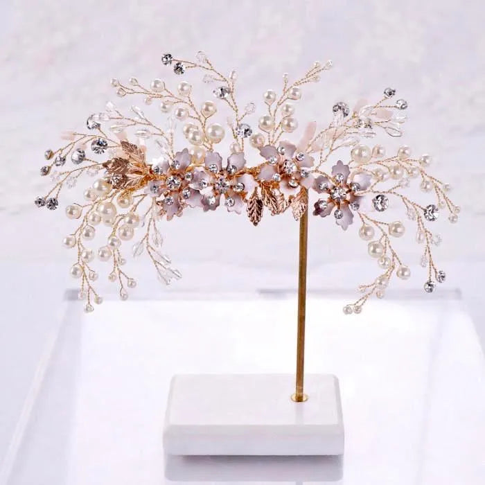Wedding Hair Accessories -  Rose Gold Pearl and Crystal Bridal Hair Clip