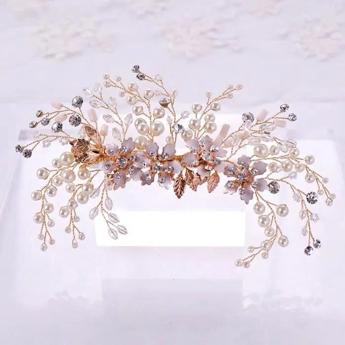 Wedding Hair Accessories -  Rose Gold Pearl and Crystal Bridal Hair Clip