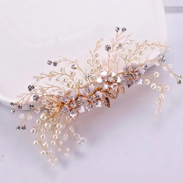 Wedding Hair Accessories -  Rose Gold Pearl and Crystal Bridal Hair Clip