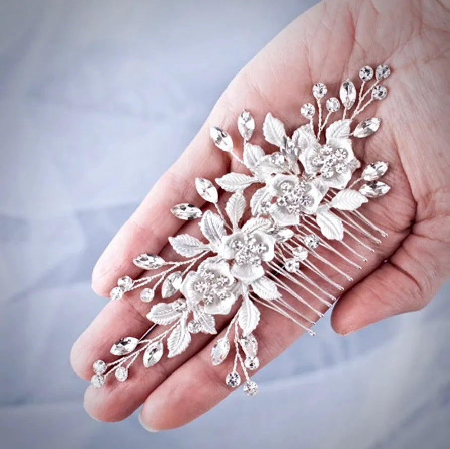 Wedding Hair Accessories - Floral Bridal Hair Comb - Available in Silver and Rose Gold