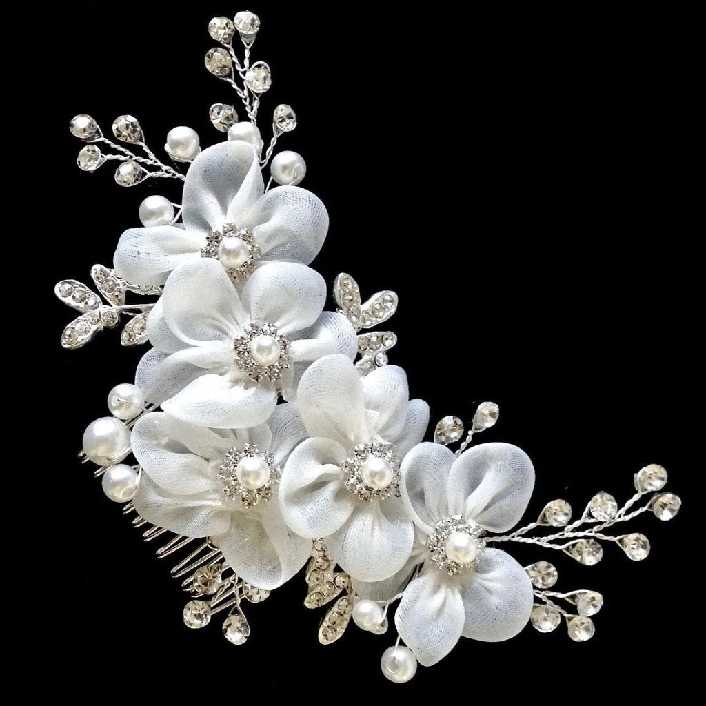 Wedding Hair Accessories - Silver Pearl and Crystal Bridal Hair Comb/Clip