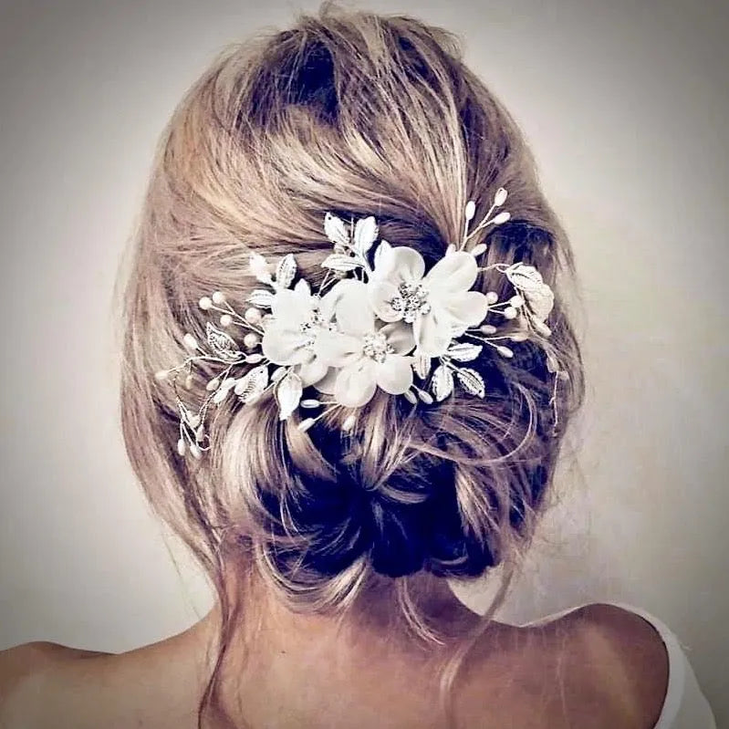 Danielle Pearl & Crystal Bridal Hair Comb Clip – Silver  display picture 1