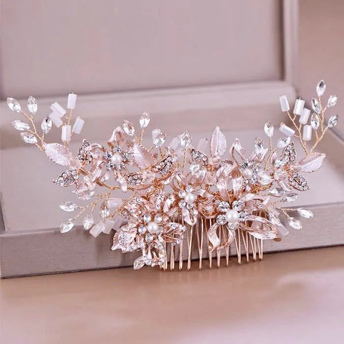 Wedding Hair Accessories - Rose Gold Pearl Bridal Hair Comb