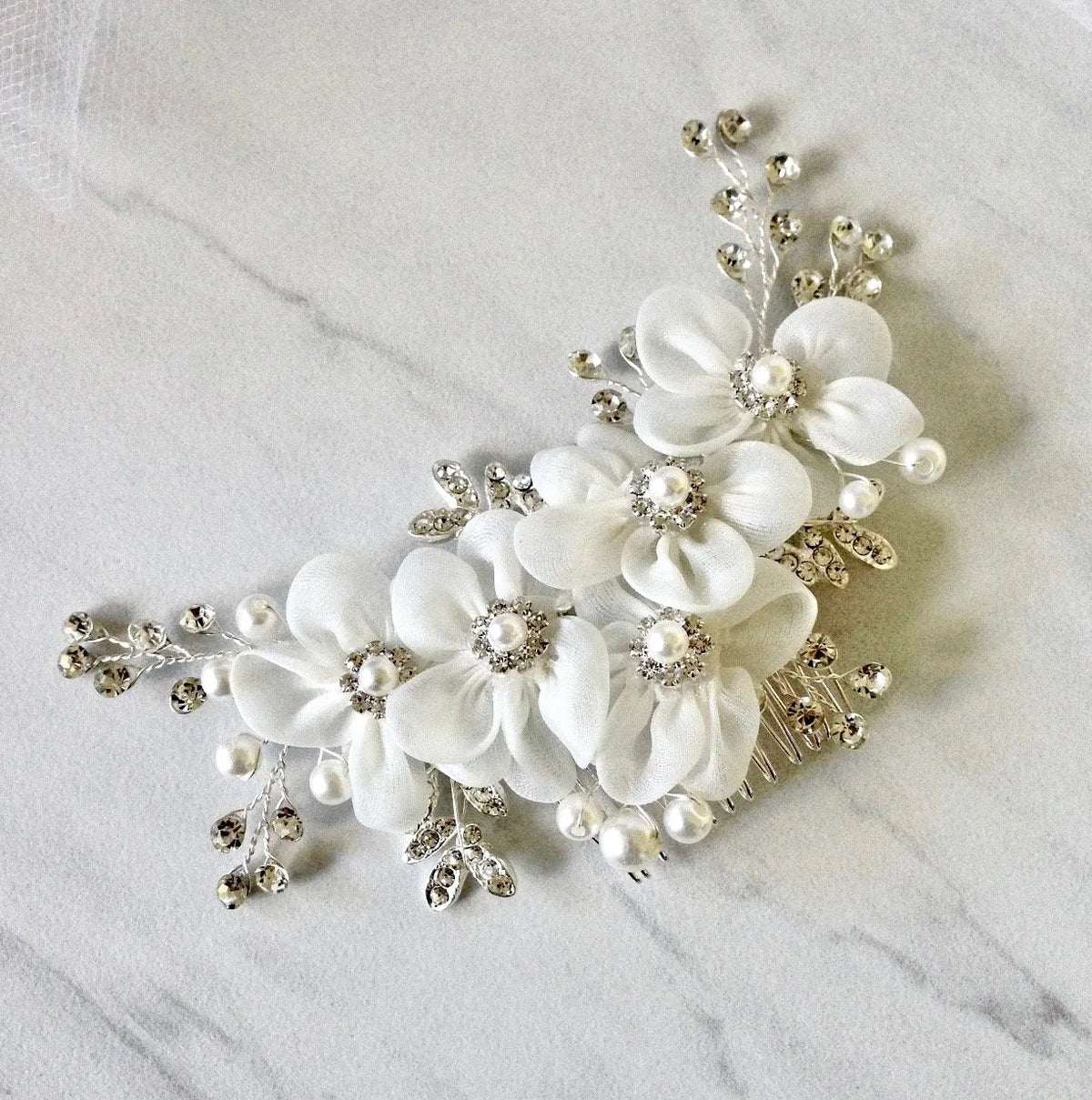 Danielle Pearl & Crystal Bridal Hair Comb Clip – Silver 