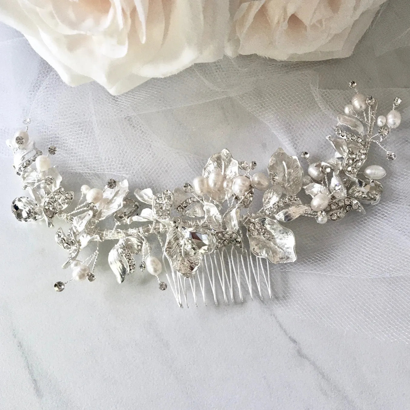 Luxury Bridal Crystal Hair Piece Comb Cubic Zirconia, Diamond Vine Leaves Bridal Hair Comb, Bridal  main image 2