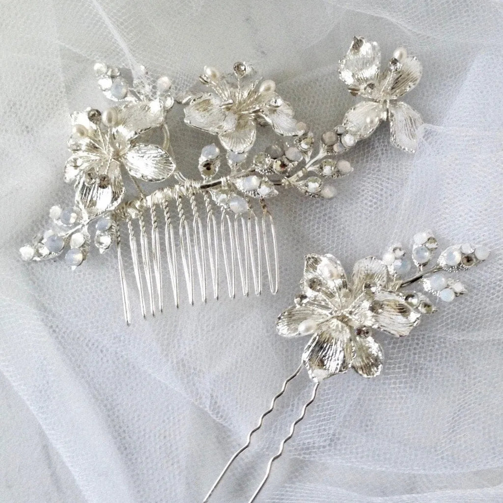 Wedding Hair Accessories - Swarovski Opal Bridal Hair Comb and Pin Set