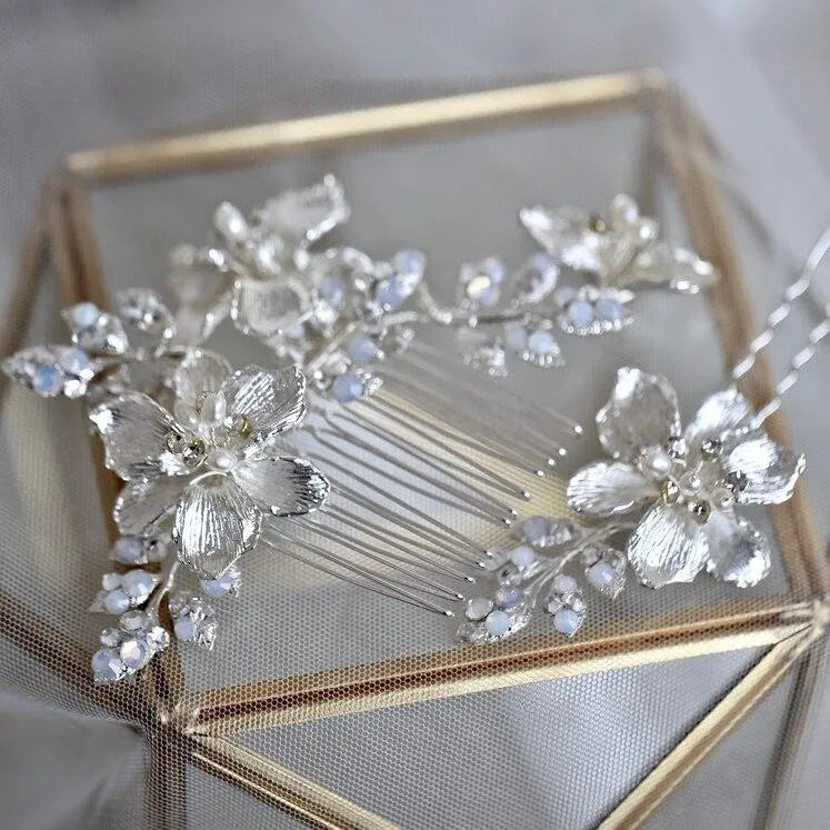 Swarovski Opal Bridal Hair Comb & Pin Set – Elegant Wedding Accessory