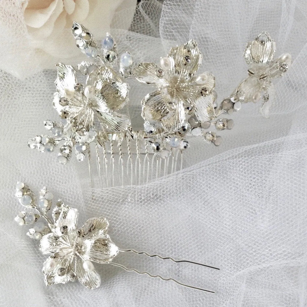 Wedding Hair Accessories - Swarovski Opal Bridal Hair Comb and Pin Set