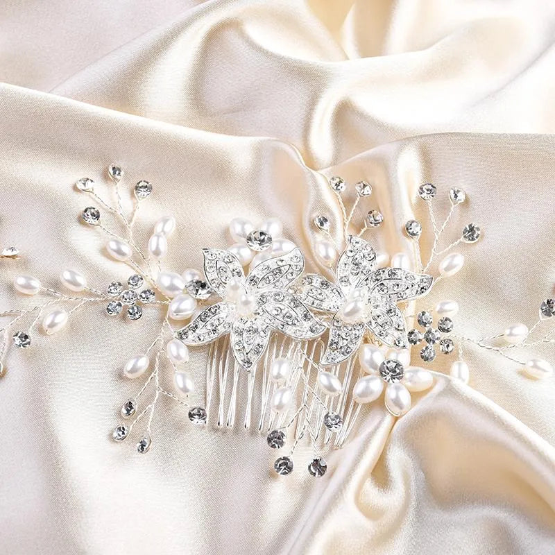 Wedding Hair Accessories - Silver Pearl and Crystal Bridal Hair Comb