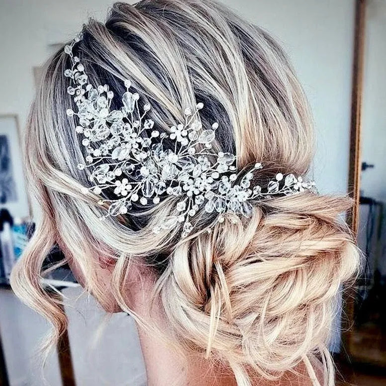 Alessia Austrian Crystal Bridal Hair Vine – Silver, Rose Gold