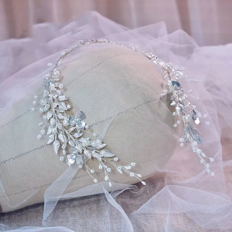 Wedding Hair Accessories - Silver Pearl and Crystal Bridal Headband/Vine
