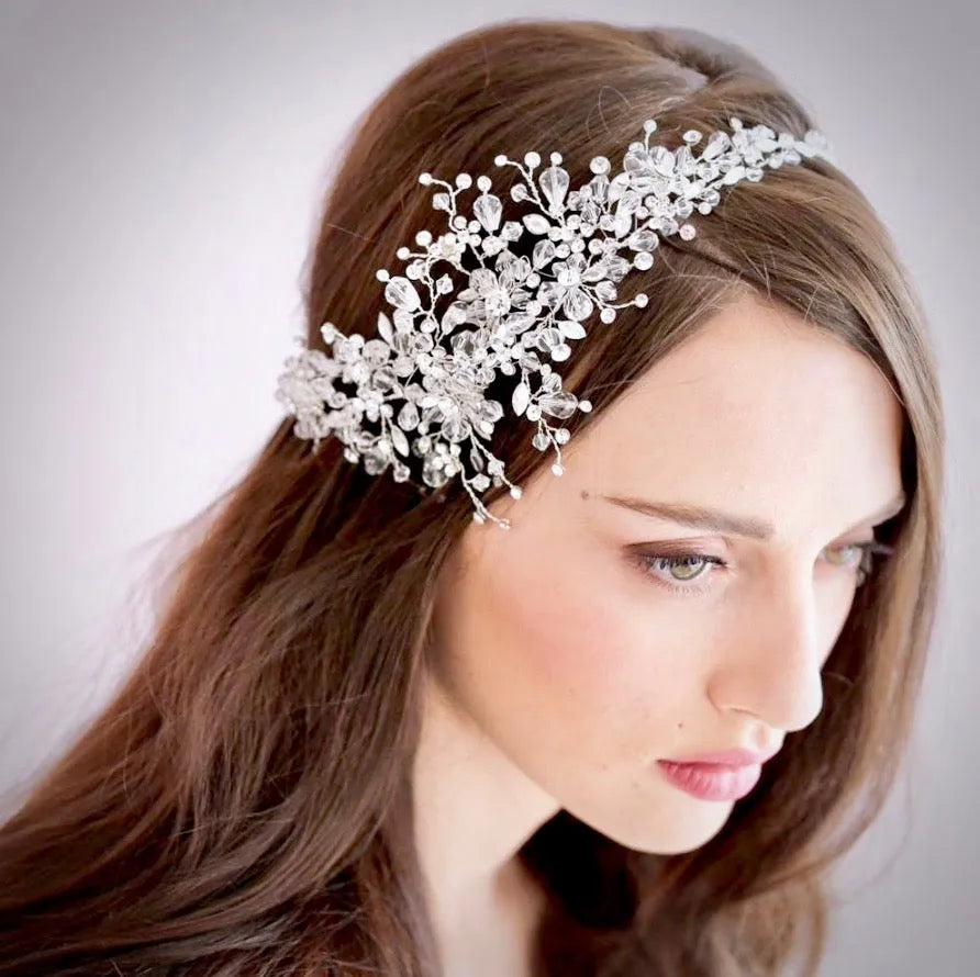 Alessia Austrian Crystal Bridal Hair Vine – Silver, Rose  display picture 1