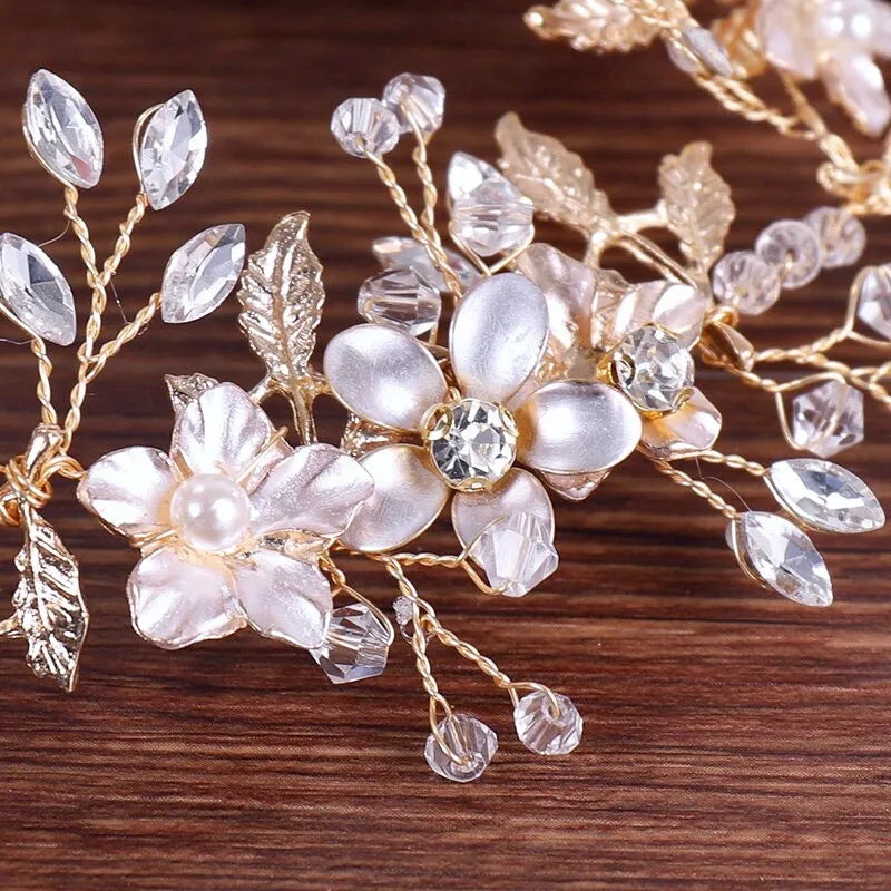 Wedding Hair Accessories - Gold Pearl and Crystal Bridal Headband