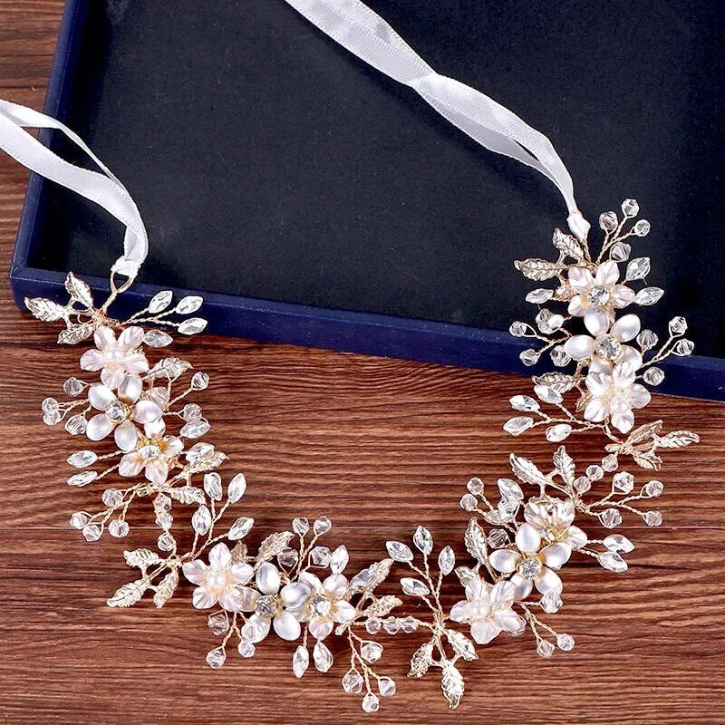 Wedding Hair Accessories - Gold Pearl and Crystal Bridal Headband