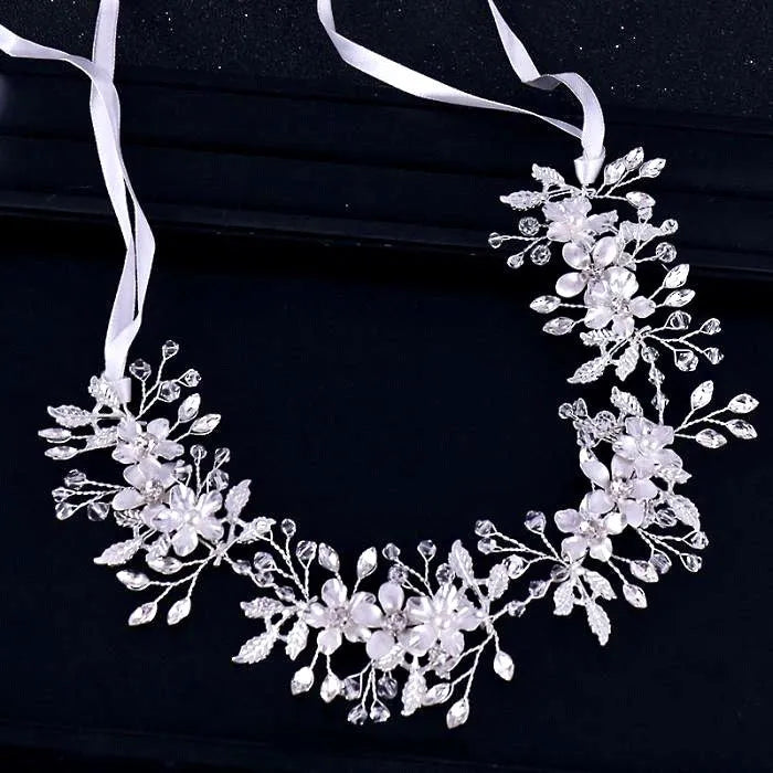 Wedding Hair Accessories - Silver Pearl and Crystal Bridal Headband