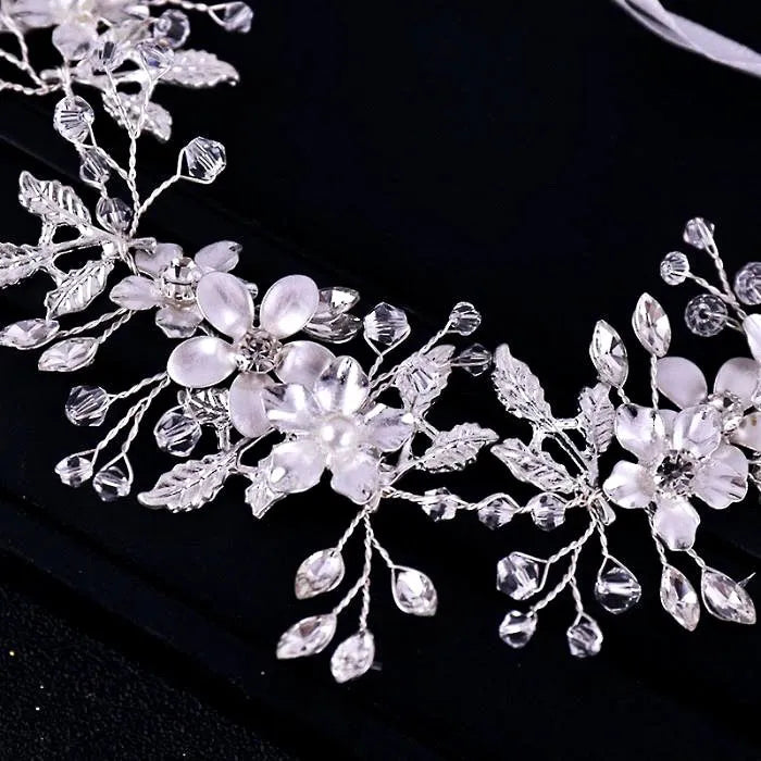 Wedding Hair Accessories - Silver Pearl and Crystal Bridal Headband