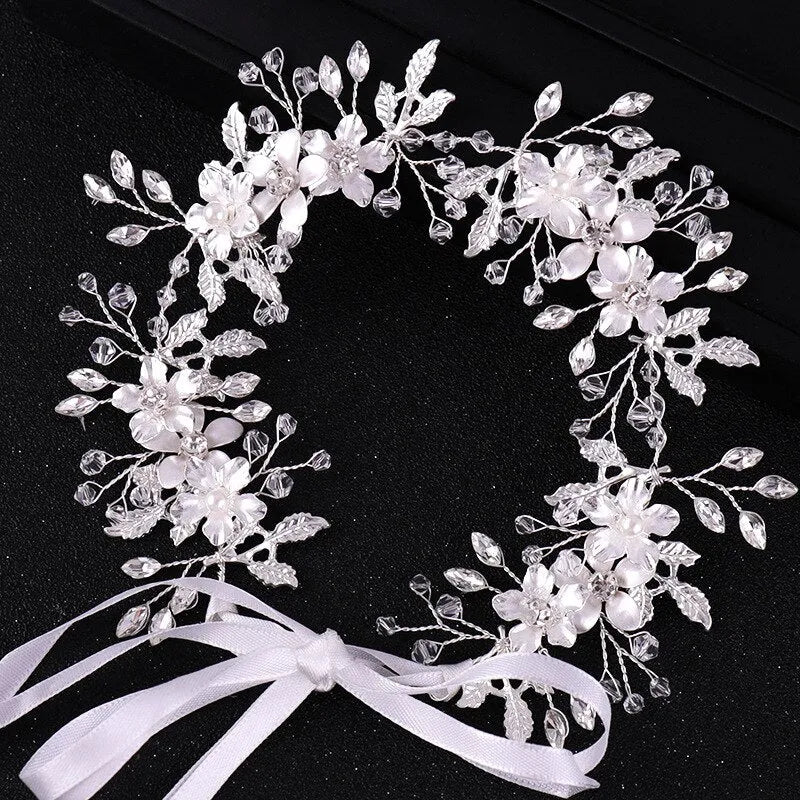Wedding Hair Accessories - Silver Pearl and Crystal Bridal Headband