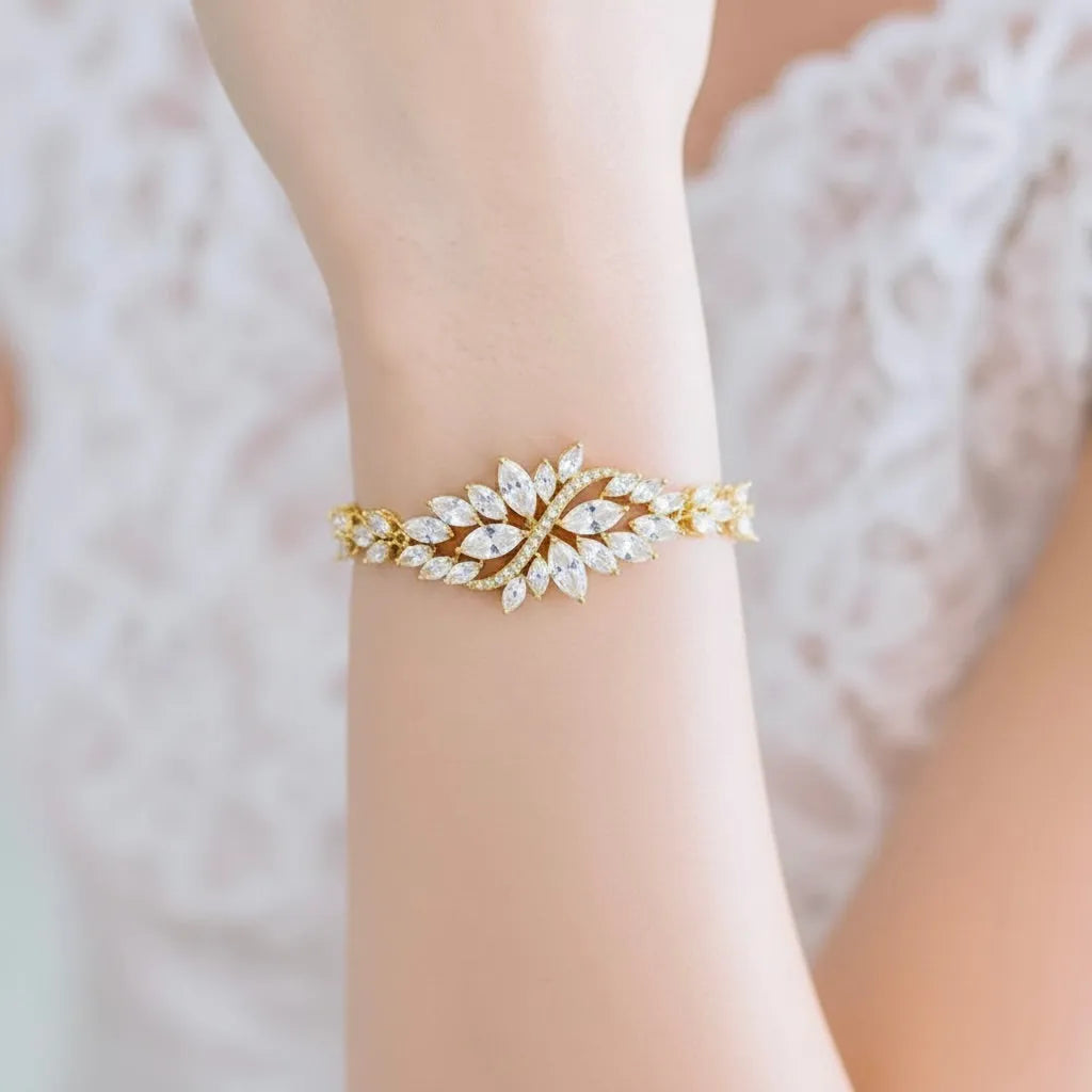 Wedding Jewelry - Cubic Zirconia Bridal Bracelet - Available in Yellow Gold, Silver and Rose Gold