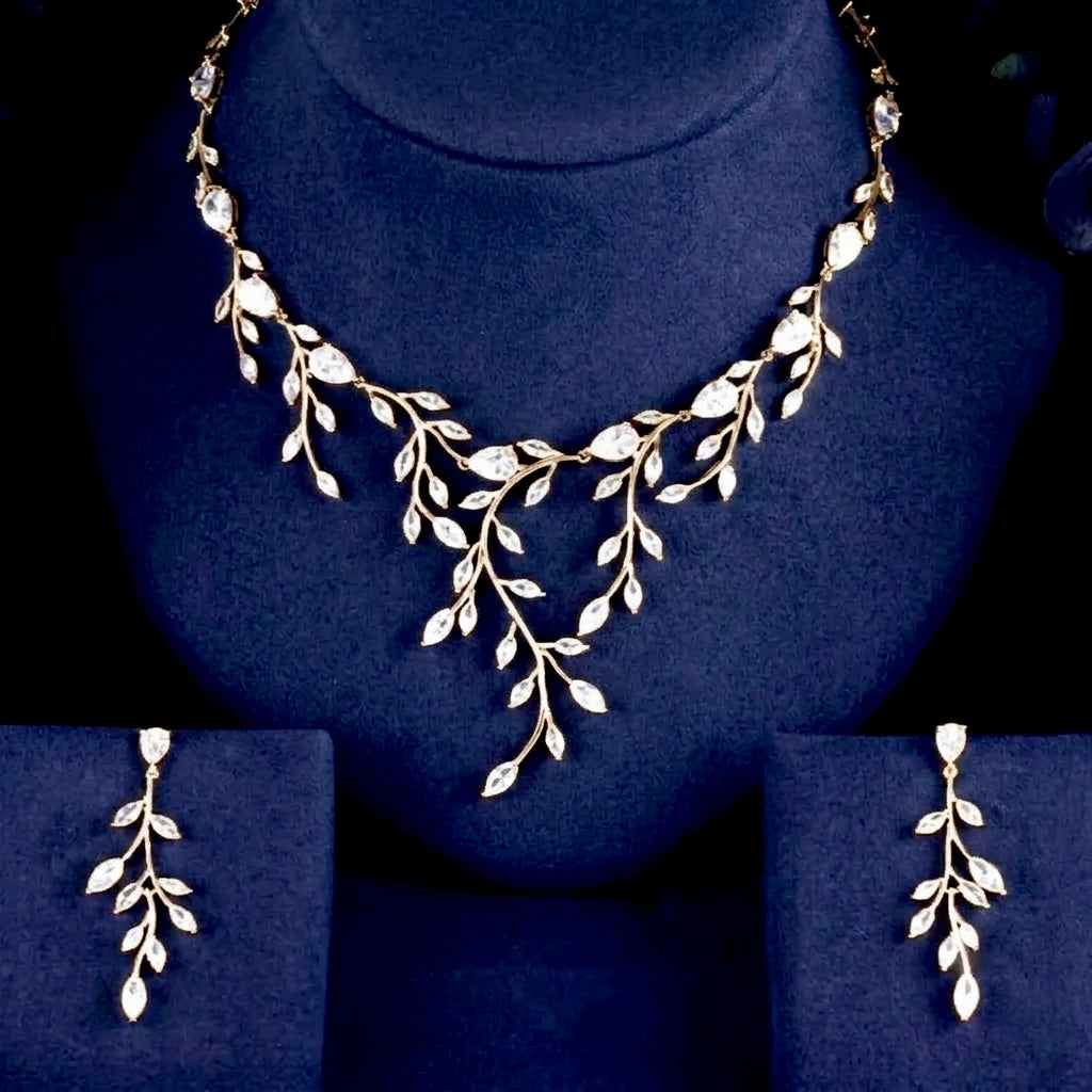 Elona CZ Vine Bridal Jewelry Set – Silver, Rose Gold & Gold Ensemble ...