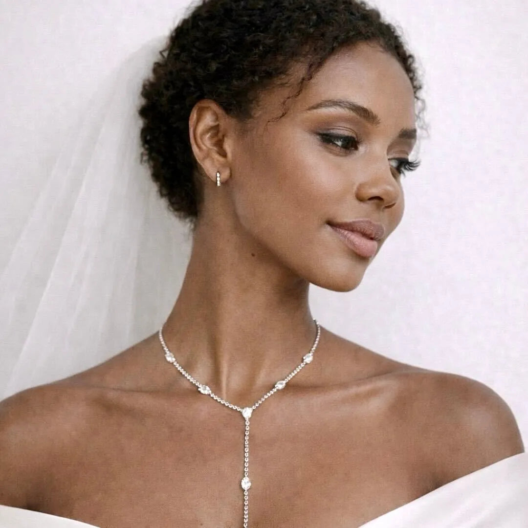 Silver CZ Bridal Lariat Necklace - Wedding Jewelry | ADORA by Simona