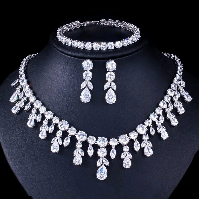 Wedding Jewelry - Luxury 3-Piece Silver CZ Bridal Jewelry Set