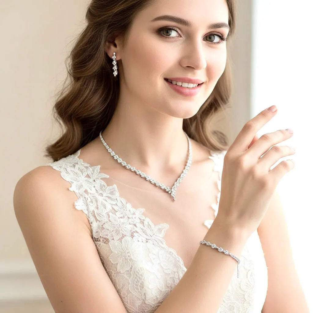 Seychelles CZ Bridal 3-Piece Jewelry Set Necklace, Earrings