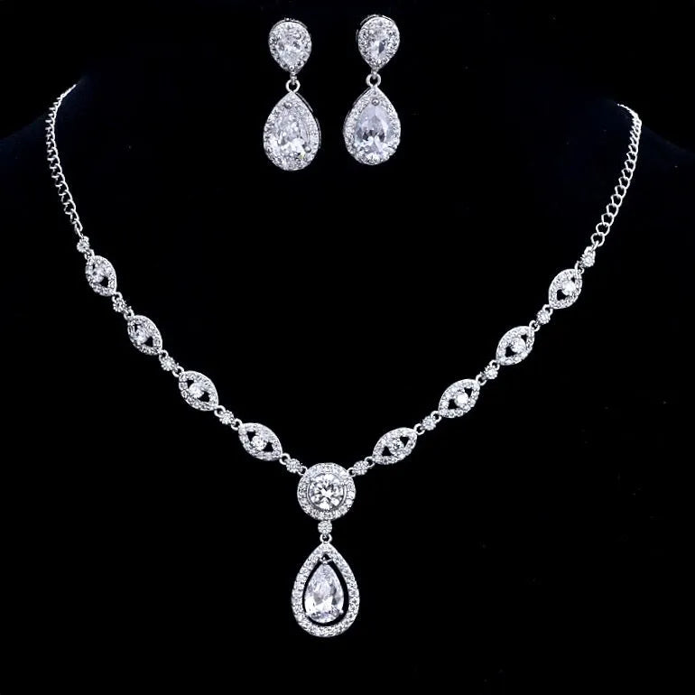Wedding Jewelry - Silver Cubic Zirconia Bridal Jewelry Set