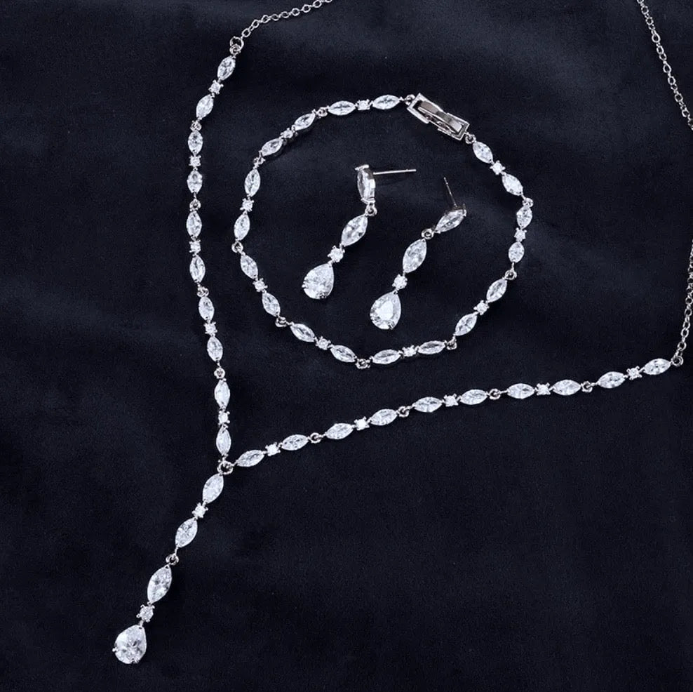 Wedding Jewelry - Silver Cubic Zirconia Bridal Three-Piece Jewelry Set - Available in Silver and Rose Gold