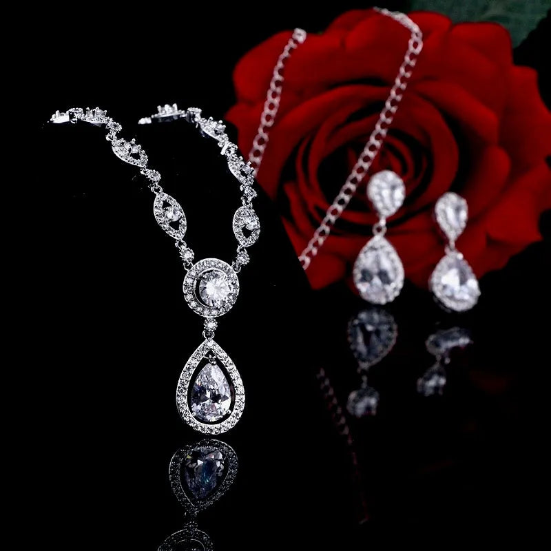 Wedding Jewelry - Silver Cubic Zirconia Bridal Jewelry Set