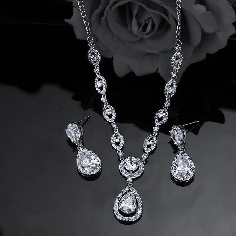 Wedding Jewelry - Silver Cubic Zirconia Bridal Jewelry Set