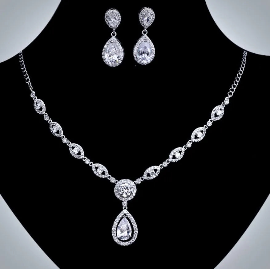 Wedding Jewelry - Silver Cubic Zirconia Bridal Jewelry Set