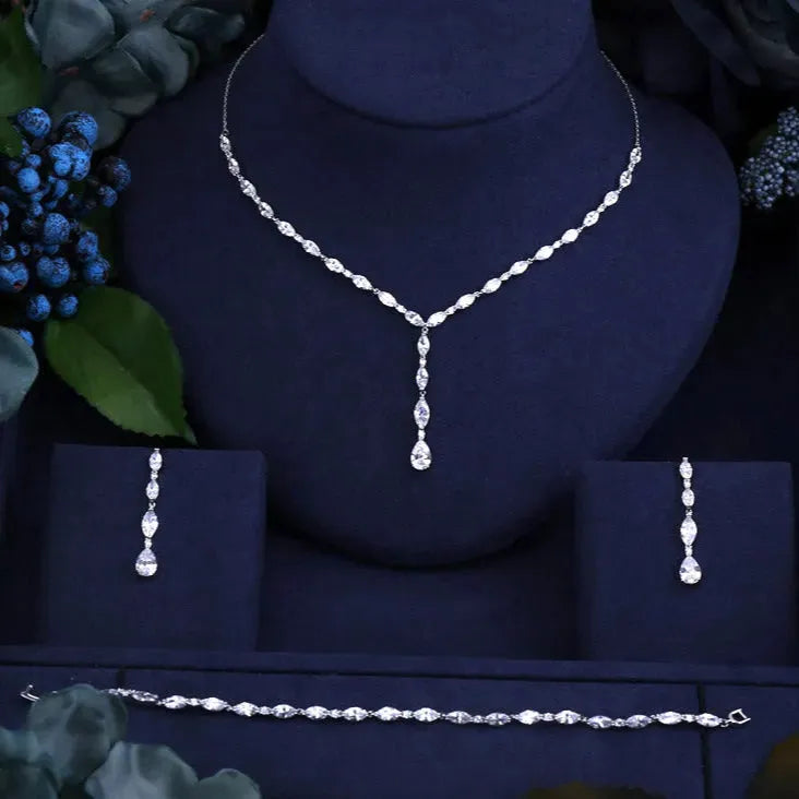 Set Di Gioielli Sposa 3 Pezzi Argento | Collana Con Strass E Orecchini Per Matrimonio, Cerimonia, Regalo Donna