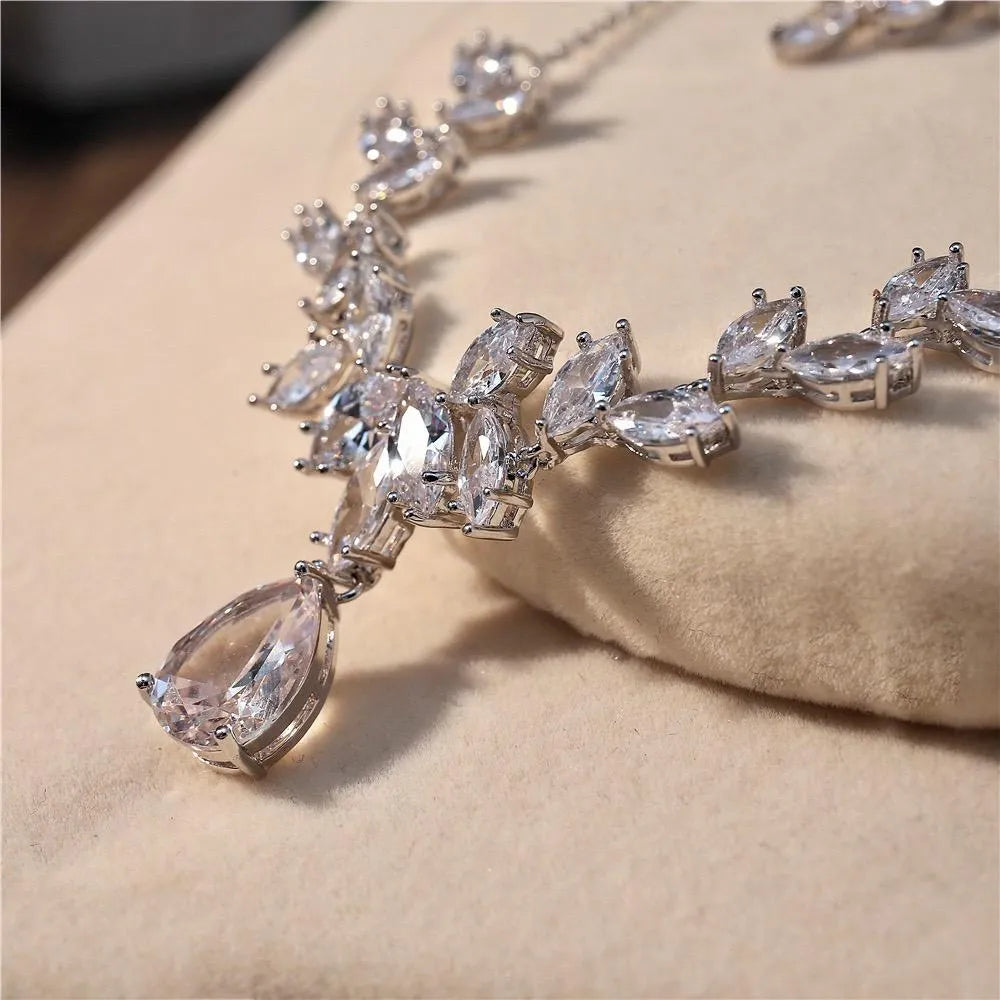 Wedding Jewelry and Accessories - Silver Cubic Zirconia 3-Piece Bridal Jewelry Set With Tiara