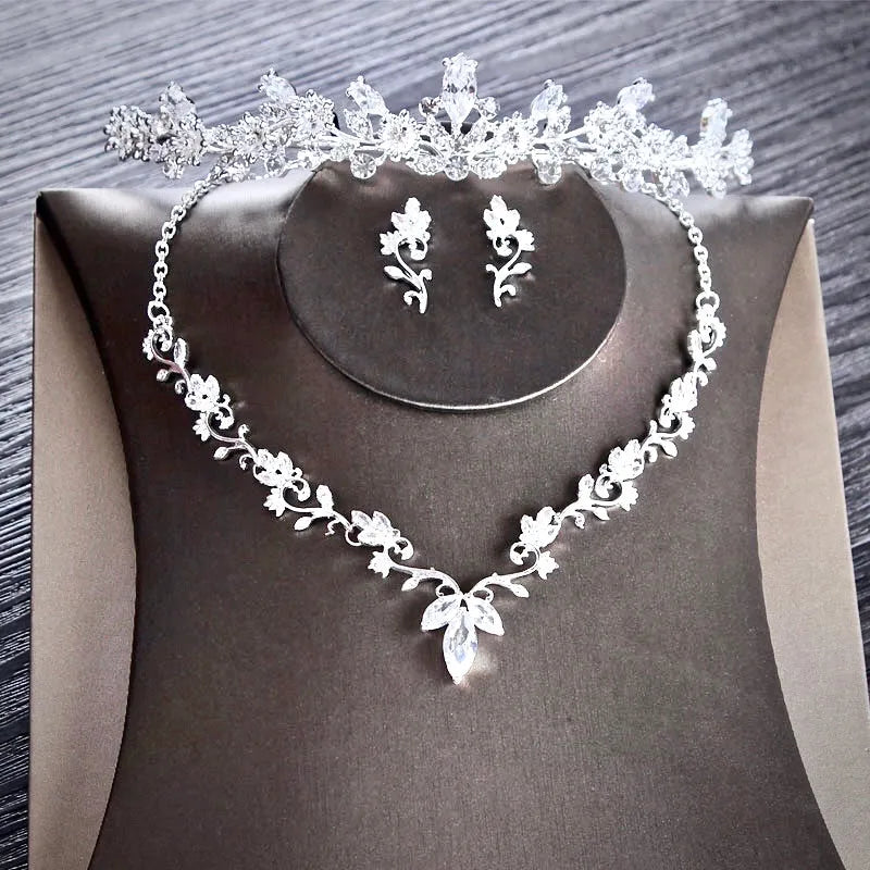 Candice Bridal Tiara Jewelry Set – Silver CZ Tiara Necklace  display picture 2