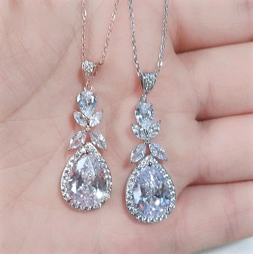 Wedding Jewelry - Cubic Zirconia Bridal Backdrop Necklace and Earrings Set