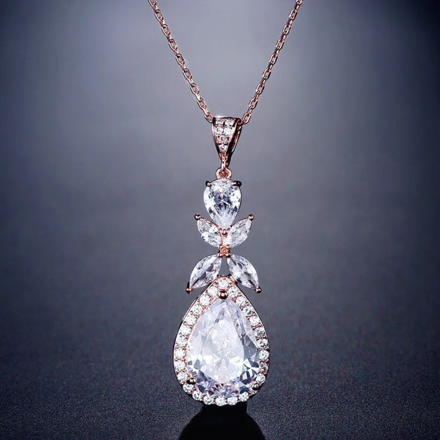 Wedding Jewelry - Cubic Zirconia Bridal Backdrop Necklace and Earrings Set