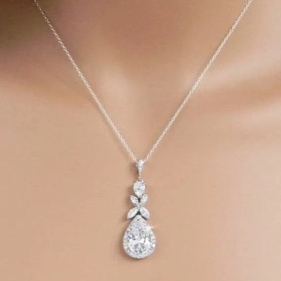 Wedding Jewelry - Cubic Zirconia Bridal Backdrop Necklace and Earrings Set