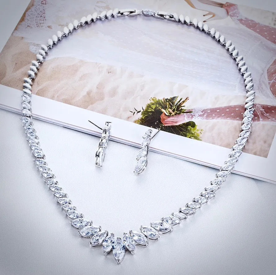 Wedding Jewelry - Silver Cubic Zirconia Bridal Jewelry Set