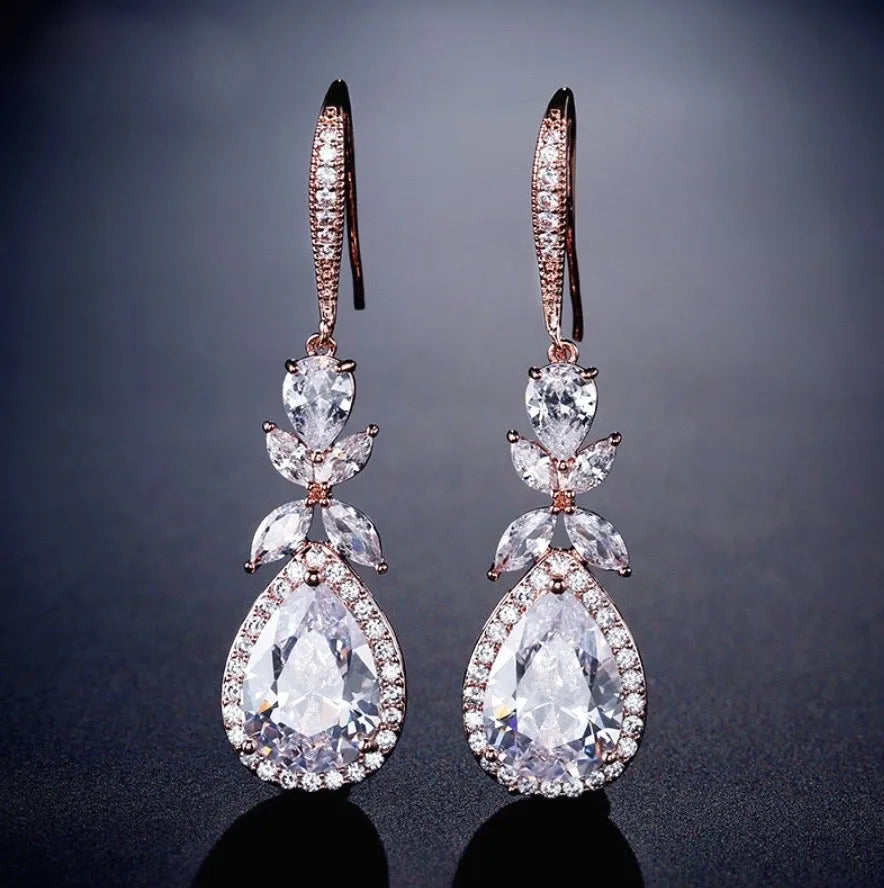 Wedding Jewelry - Cubic Zirconia Bridal Backdrop Necklace and Earrings Set