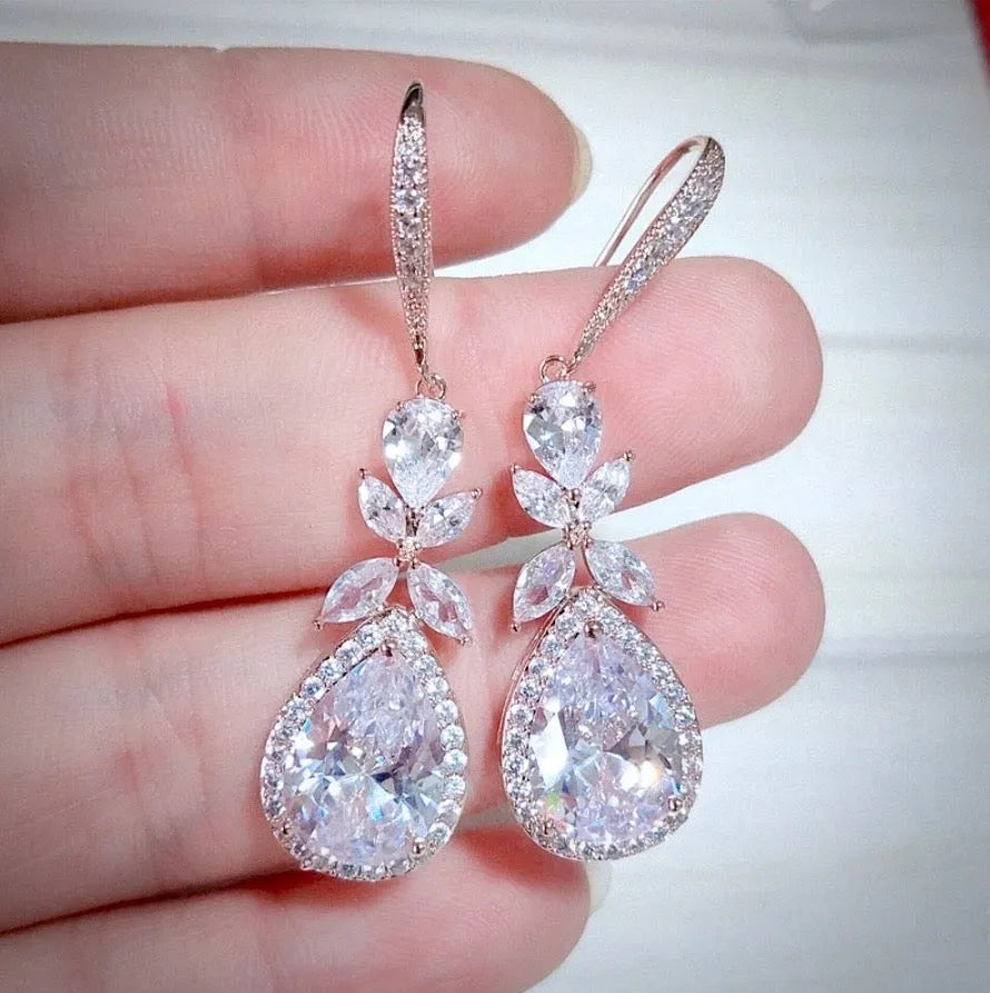 Wedding Jewelry - Cubic Zirconia Bridal Backdrop Necklace and Earrings Set