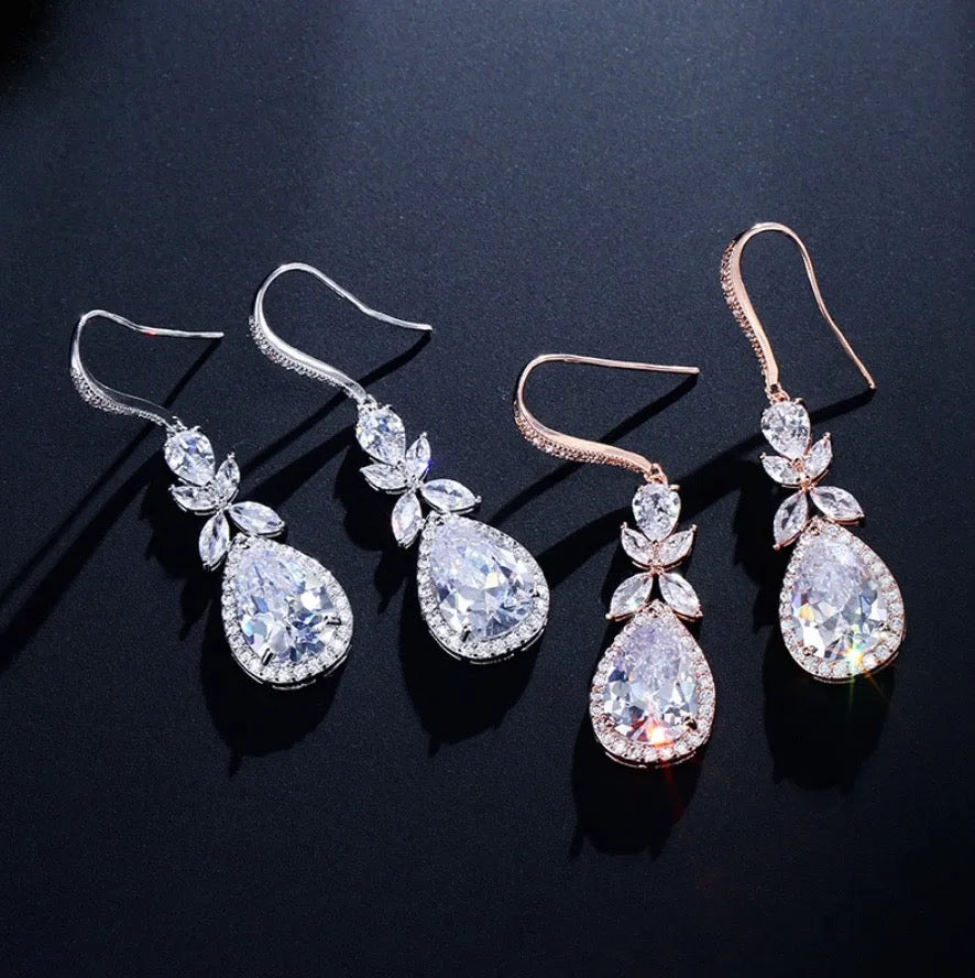 Wedding Jewelry - Cubic Zirconia Bridal Backdrop Necklace and Earrings Set