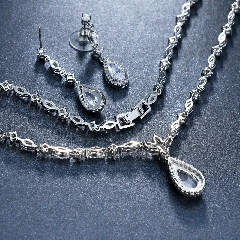 Wedding Jewelry - Silver Cubic Zirconia Bridal Jewelry Set