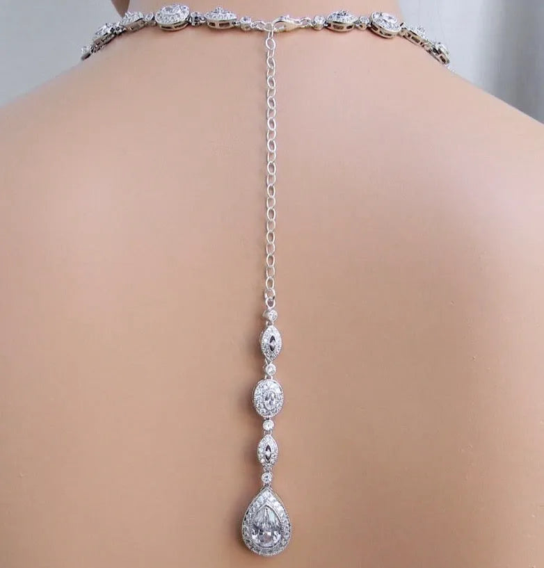 Wedding Jewelry - Cubic Zirconia Bridal Backdrop Necklace - Available in Rose Gold and Silver 